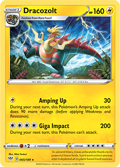 Rare Pokémon card Dracozolt 65/189 from Darkness Ablaze expansion