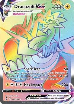 Rainbow VMAX Pokémon card Dracozolt VMAX 210/203 from Evolving Skies expansion