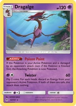Rare Pokémon card Dragalge 53/131 from Forbidden Light expansion