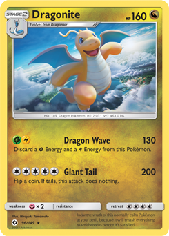 Rare holo Pokémon card Dragonite 96/149 from Sun & Moon expansion