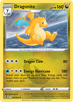 Rare Holo Pokémon card Dragonite 131/195 from Silver Tempest expansion