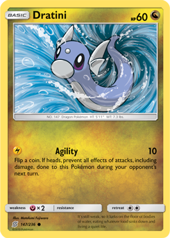 Common Pokémon card Dratini 147/236 from Unified Minds expansion