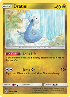 Common Pokémon card Dratini 148/236 from Unified Minds expansion