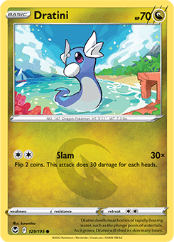 Common Pokémon card Dratini 129/195 from Silver Tempest expansion