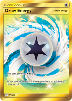 Secret Gold Pokémon card Draw Energy 271/236 from Cosmic Eclipse expansion