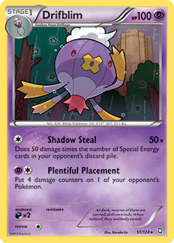 Rare Pokémon card Drifblim 51/124 from Dragons Exalted expansion