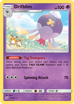 Rare Pokémon card Drifblim 81/236 from Unified Minds expansion