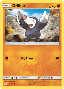 Common Pokémon card Drilbur 118/236 from Unified Minds expansion