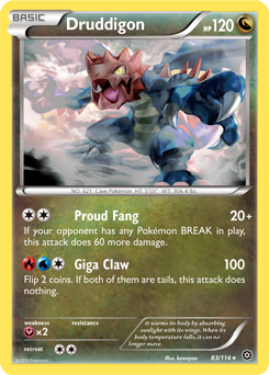 Rare Pokémon card Druddigon 83/114 from Steam Siege expansion
