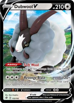 Ultra rare V Pokémon card Dubwool V 153/192 from Rebel Clash expansion