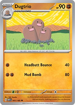 Uncommon Pokémon card Dugtrio 51/165 from 151 expansion