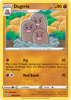 Uncommon Pokémon card Dugtrio 85/189 from Darkness Ablaze expansion