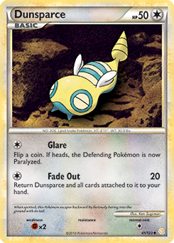 Uncommon Pokémon card Dunsparce 41/123 from HeartGold SoulSilver expansion