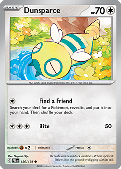 Common Pokémon card Dunsparce 156/193 from Paldea Evolved expansion