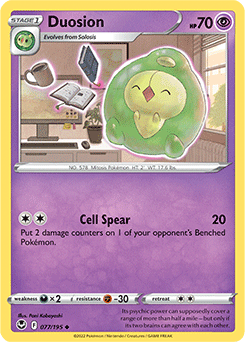 Uncommon Pokémon card Duosion 077/195 from Silver Tempest expansion