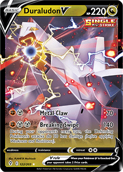 Ultra rare V Pokémon card Duraludon V 122/203 from Evolving Skies expansion