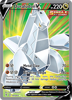 Full Art V Pokémon card Duraludon V 197/203 from Evolving Skies expansion