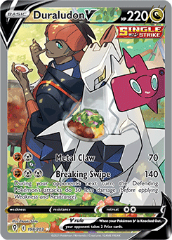 Full Art V Pokémon card Duraludon V 198/203 from Evolving Skies expansion