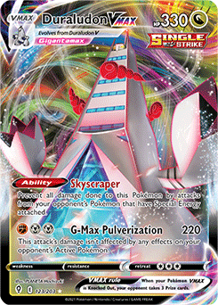 Ultra rare VMAX Pokémon card Duraludon VMAX 123/203 from Evolving Skies expansion