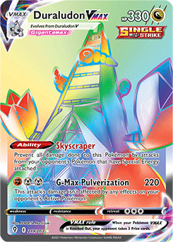 Rainbow VMAX Pokémon card Duraludon VMAX 219/203 from Evolving Skies expansion