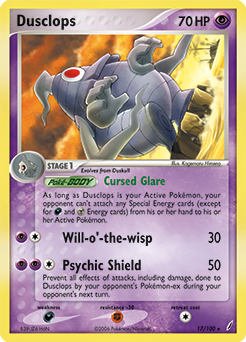 Rare Pokémon card Dusclops 17/100 from Ex Crystal Guardians expansion