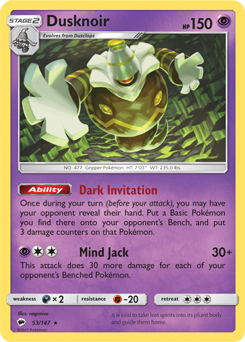Rare holo Pokémon card Dusknoir 53/147 from Burning Shadows expansion
