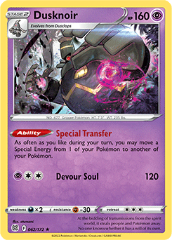 Rare Holo Pokémon card Dusknoir 062/172 from Brilliant Stars expansion