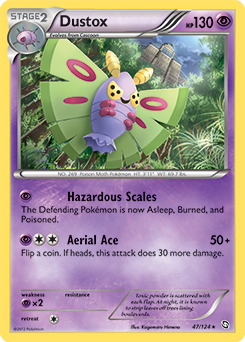 Rare Pokémon card Dustox 47/124 from Dragons Exalted expansion
