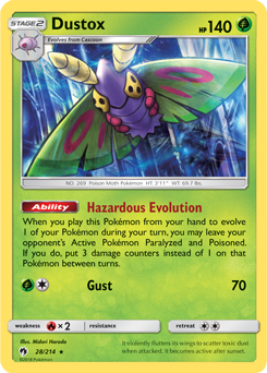 Rare Pokémon card Dustox 28/214 from Lost Thunder expansion