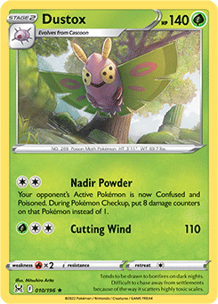 Rare Pokémon card Dustox 010/196 from Lost Origin expansion