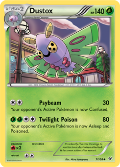 Uncommon Pokémon card Dustox 7/108 from Roaring Skies expansion