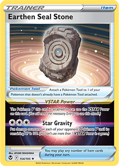 Rare Holo Pokémon card Earthen Seal Stone 154/195 from Silver Tempest expansion