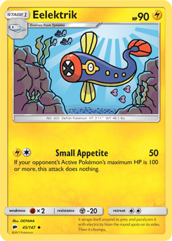 Uncommon Pokémon card Eelektrik 45/147 from Burning Shadows expansion