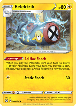 Uncommon Pokémon card Eelektrik 060/196 from Lost Origin expansion