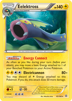 Rare holo Pokémon card Eelektross 65/160 from Primal Clash expansion