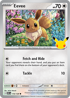 Common Pokémon card Eevee 116/128 from 30th Celebration expansion