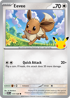 Common Pokémon card Eevee 117/128 from 30th Celebration expansion