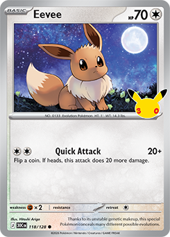Common Pokémon card Eevee 118/128 from 30th Celebration expansion