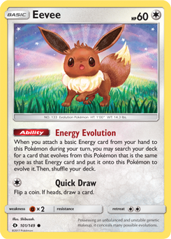 Common Pokémon card Eevee 101/149 from Sun & Moon expansion