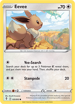 Common Pokémon card Eevee 125/203 from Evolving Skies expansion