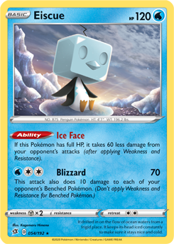Rare Holo Pokémon card Eiscue 54/192 from Rebel Clash expansion