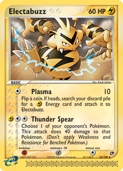 Carte Pokémon Peu commune Elektek 35/100 de la série Ex Tempête de Sable