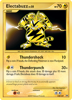 Secret Holo Pokémon card Electabuzz 128/127 from Platinuim expansion