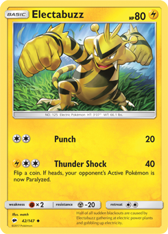 Uncommon Pokémon card Electabuzz 42/147 from Burning Shadows expansion