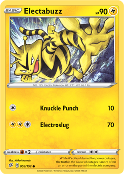 Common Pokémon card Electabuzz 58/192 from Rebel Clash expansion
