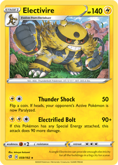 Rare Pokémon card Electivire 59/192 from Rebel Clash expansion