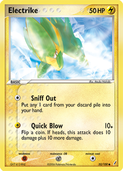 Common Pokémon card Electrike 52/100 from Ex Crystal Guardians expansion