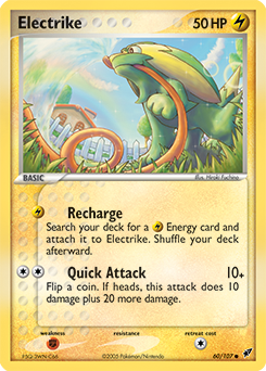 Common Pokémon card Electrike 60/107 from Ex Deoxys expansion
