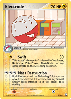 Rare Holo Pokémon card Electrode 5/101 from Ex Hidden Legends expansion