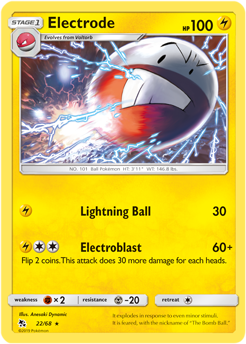 Rare Pokémon card Electrode 22/68 from Hidden Fates expansion